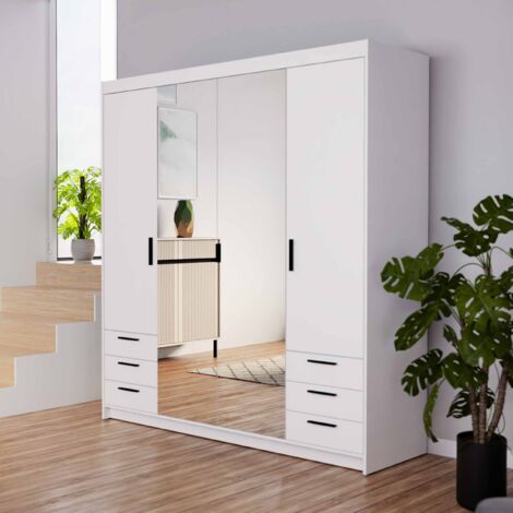 FURNIX Der Kleiderschrank Eliza 176 cm Groß Schrank mit Spiegel und ...