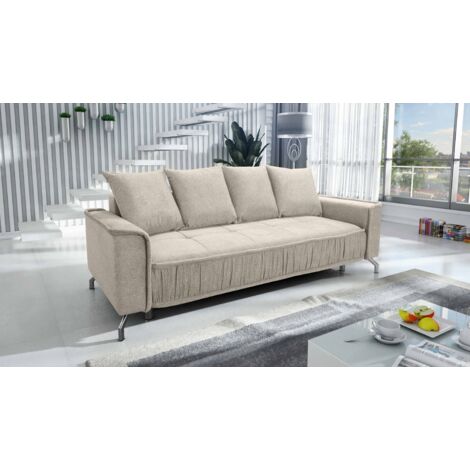 Massbinet Polstersofa 3-teilig - Samt Sofa Creme 208cm Breite Wohnzimmer