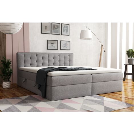 Doluna Boxspringbett Andybur 180x200 Cm – Mit Visco-Topper, 7-Zonen Taschenfederkern, Hellgrau