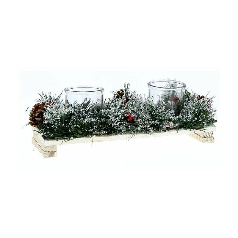 Centre de table Noël 4 supports bougie Ø23cm - Fleurs CHAMPAGNE – Silumen