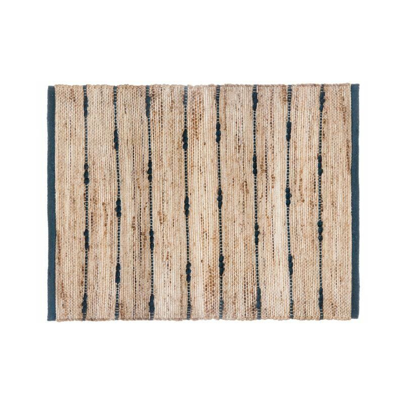 Tapis Jute Rectangulaire avec Rayure en Coton 60x90 cm - Blanc 