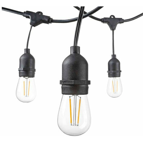Silamp – Guirlande lumineuse d'extérieur LED 15M IP65 – 15 prises E27 suspendues – Câble caoutchouc étanche pour usage extérieur (1/6)