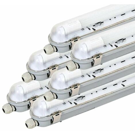 Pack de 6 - Kit de Réglette LED IP65 + Tube Néon LED 150cm T8 22W - Blanc Froid - SILUMEN