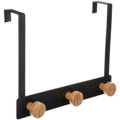 Patère de porte en métal noir avec 3 crochets bambou - SILUMEN (1/2)