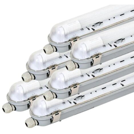 Kit de Réglette LED IP65 + Tube Néon LED 120cm T8 18W - Pack de 6 / Blanc Chaud  - SILUMEN