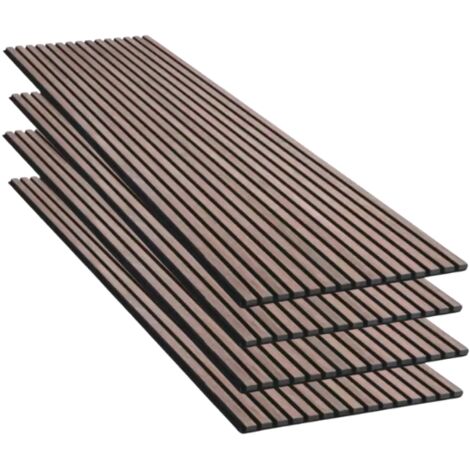 Silumen – Lot de 4 panneaux acoustiques muraux – Tasseaux finition noyer – Fond noir – 240x60x2,2 cm – Absorption acoustique performante (1/5)
