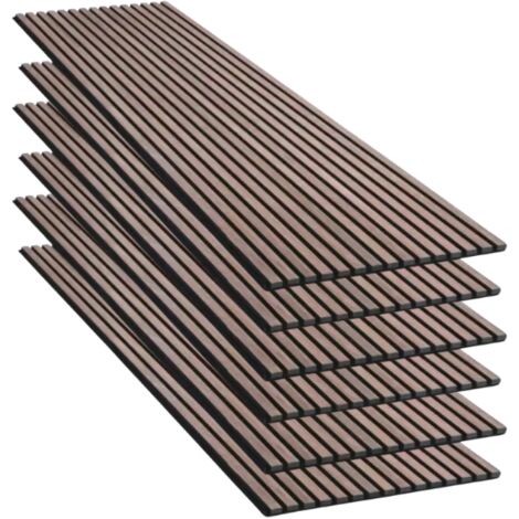 Lot de 6 Panneaux Acoustiques Murauxl- Tasseaux Finition Noyer - Fond Noir - 240x60x2,2cm - SILUMEN