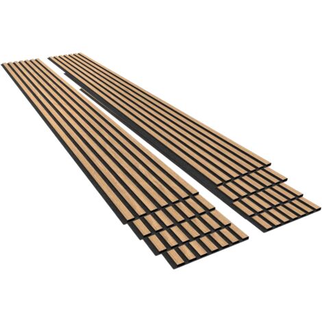 Silumen – Lot de 8 panneaux acoustiques muraux – Tasseaux finition chêne blanc – Absorption acoustique performante – Dimensions 240x60x2,2cm
