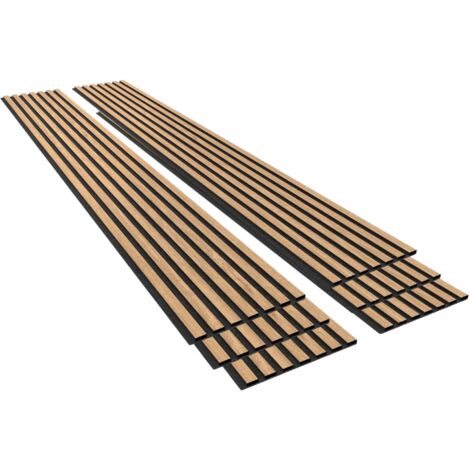 Lot de 6 Panneaux Acoustiques Muraux - Tasseaux Finition Chêne Blanc - Fond Noir - 240x60x2,2cm - SILAMP