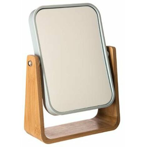 Miroir à poser en bambou rectangulaire 22x16cm - Blanc - SILUMEN (1/4)