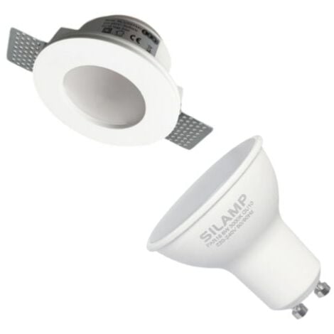 Kit Support Spot GU10 LED Rond Blanc Ø120mm + vitre opaque avec Ampoule LED 6W - Blanc Neutre 4200k - 5500k -  SILUMEN
