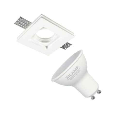 Kit Support Spot GU10 LED Carré Blanc 100x100mm avec Ampoule LED 6W - Blanc Chaud 2300k - 3500k - SILUMEN