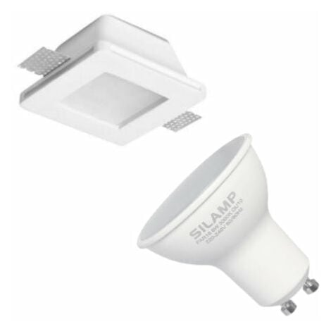 Kit Support Spot GU10 LED Carré Blanc Ø120mm + vitre opaque avec Ampoule LED 6W - Blanc Neutre 4200k - 5500k -  SILUMEN