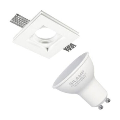 Kit Support Spot GU10 LED Carré Blanc 100x100mm avec Ampoule LED 6W (Pack de 10) - Blanc Froid 6000K - 8000K -  SILUMEN
