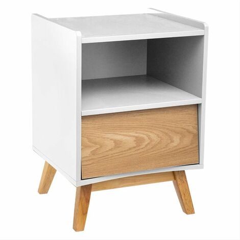 Table de Chevet avec Rangement Bois 1 Tiroir H62 cm - Blanc - SILUMEN (1/5)