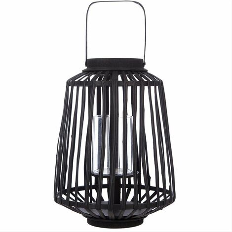 Lanterne Déco en Rotin et Verre pour Bougie 12cm - Noir - SILUMEN (1/5)