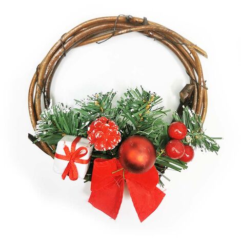 Couronne de Noël en bois avec Noeud 15cm ROUGE - SILUMEN (1/3)