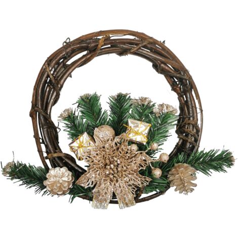 Couronne de Noël en bois 30cm - Champagne - SILUMEN (1/4)