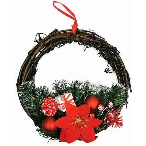 Couronne de Noël en bois avec Noeud 30cm ROUGE - SILUMEN (1/3)
