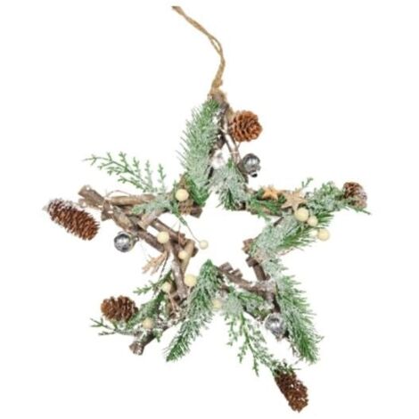 Suspension Noël Etoile houx et pin 25cm - Blanc - SILUMEN (1/2)
