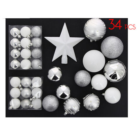 Kit Boules de Noël & Cimier BLANC / ARGENT - set 34 pcs - SILUMEN (1/2)