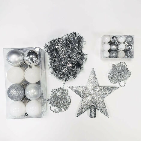 Kit Boules de Noël & Cimier - set 44 pcs - Blanc / Argent - SILUMEN (1/5)