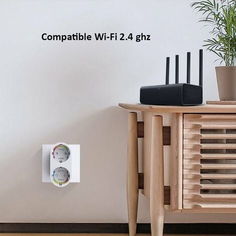 Prise Double Connectée Intelligente WiFi 2.4GHz 15A Blanche