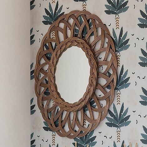 Miroir mural rotin rosace 56 cm noir