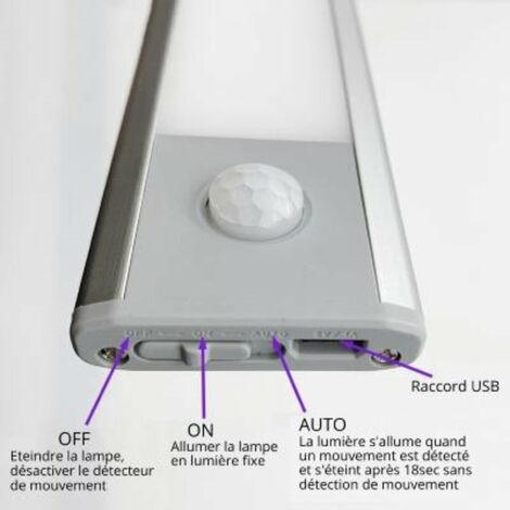 Réglette LED Rechargeable USB 24cm IP40 avec Détecteur de mouvement - SILUMEN