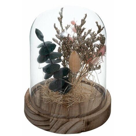 Cloche en Verre de Fleurs Séchées 17 cm - Rose - SILUMEN (1/3)