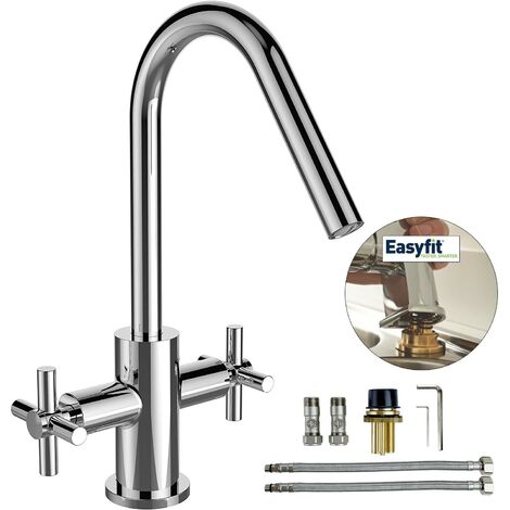 Bristan Pecan Easyfit Monobloc Kitchen Tap Chrome Twin Cross Handle Swivel Spout