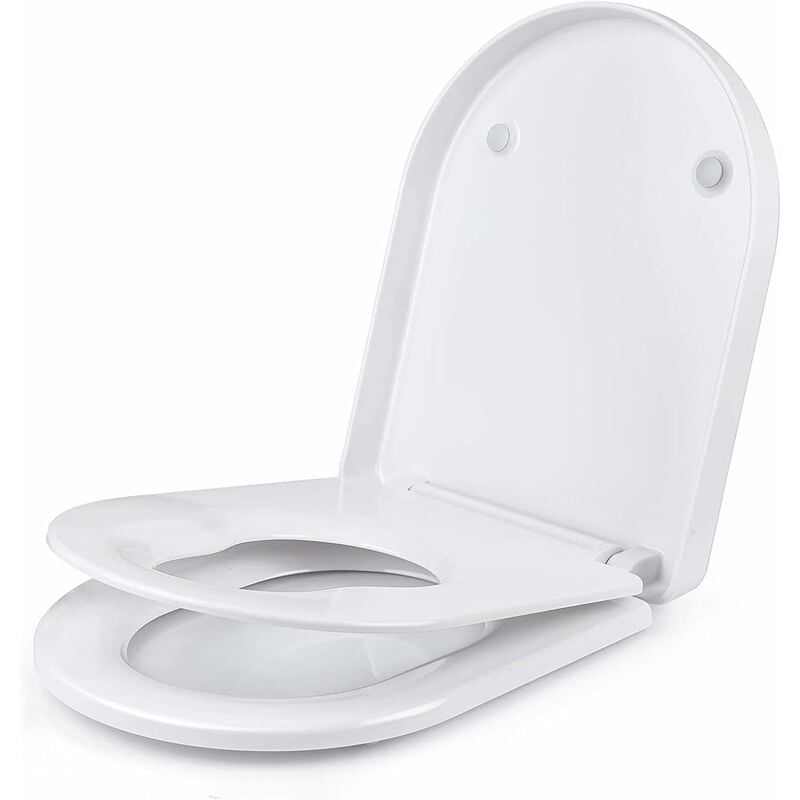 GIZCAM Asiento de inodoro blanco en forma de D, asiento de inodoro de cierre suave con bisagra ajustable, tapa de inodoro de liberación rápida, material UF