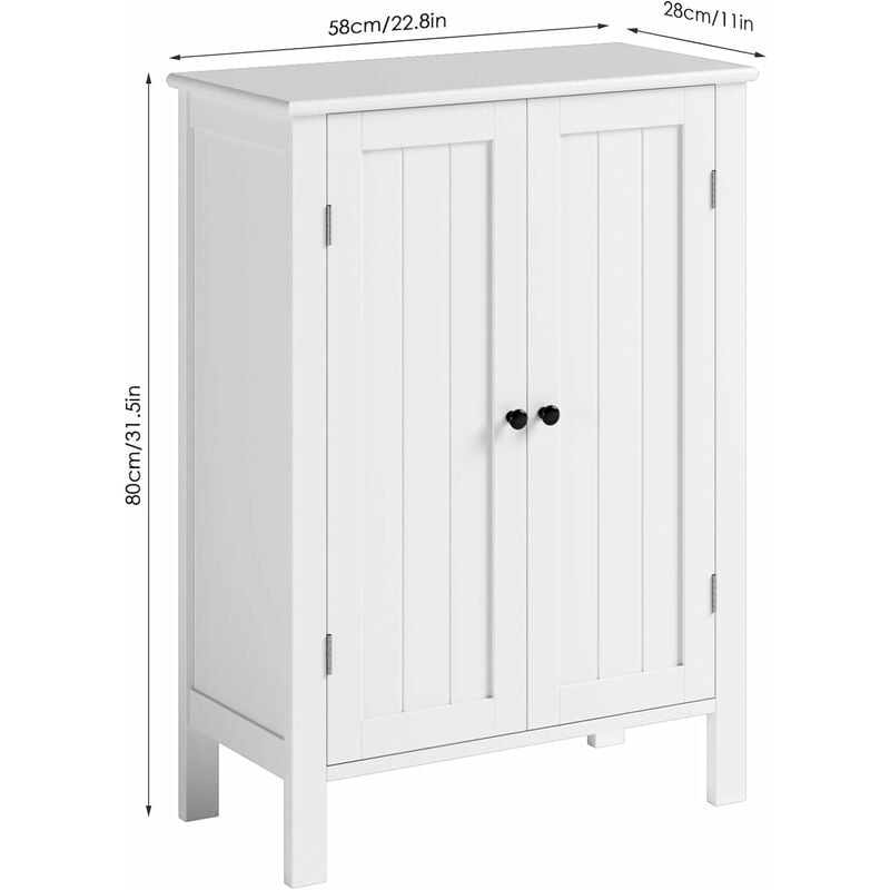 GIZCAM Mueble Baño Armario Almacenaje Mueble Auxiliar de Suelo Zapatero Entrada para Baño Cocina Salón Dormitorio con 2 Puertas 2 Estantes Blanco 58x28x80cm