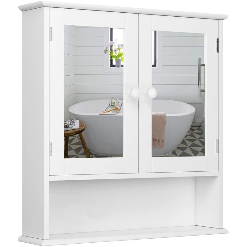 GIZCAM Armario de Baño con Espejo de Pared con 2 Puertas Blanco 58 x 56 x 13 cm