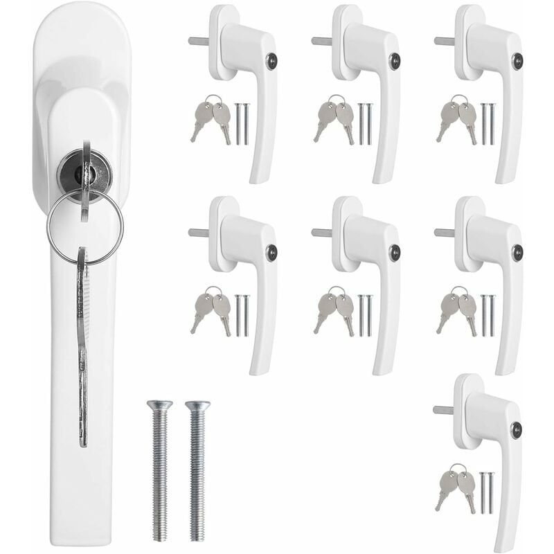 GIZCAM Mango de Ventana con 16 Llaves/ Manilla de Puerta con Cerrojo/ Manija de Seguridad para Ventana Corredera Color Blanco (8pcs)