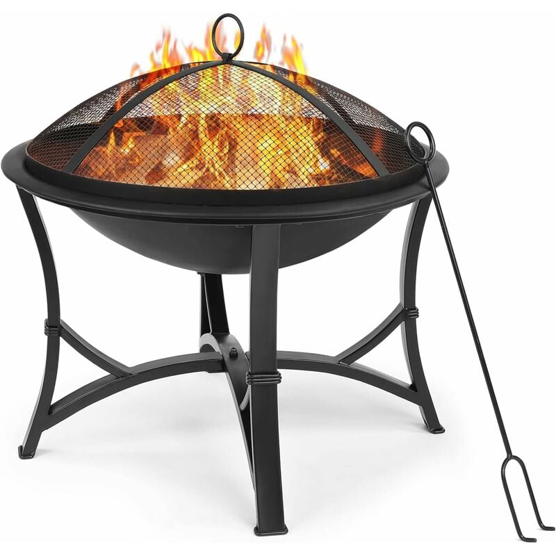 GIZCAM Cesta para Fuego de Jardín, Cuenco de Fuego de Hierro Grueso, Brasero con Protección contra Chispas, Rejilla para Póquer y Carbón, Portátil, 56,5*50 cm, para Camping, Patio y Patio