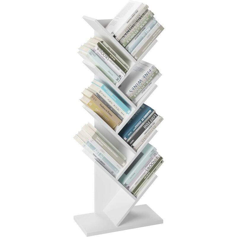 GIZCAM Librería en Forma de árbol, Librería de 8 Niveles con estantes de Madera, para Sala de Estar, Oficina doméstica, Blanco