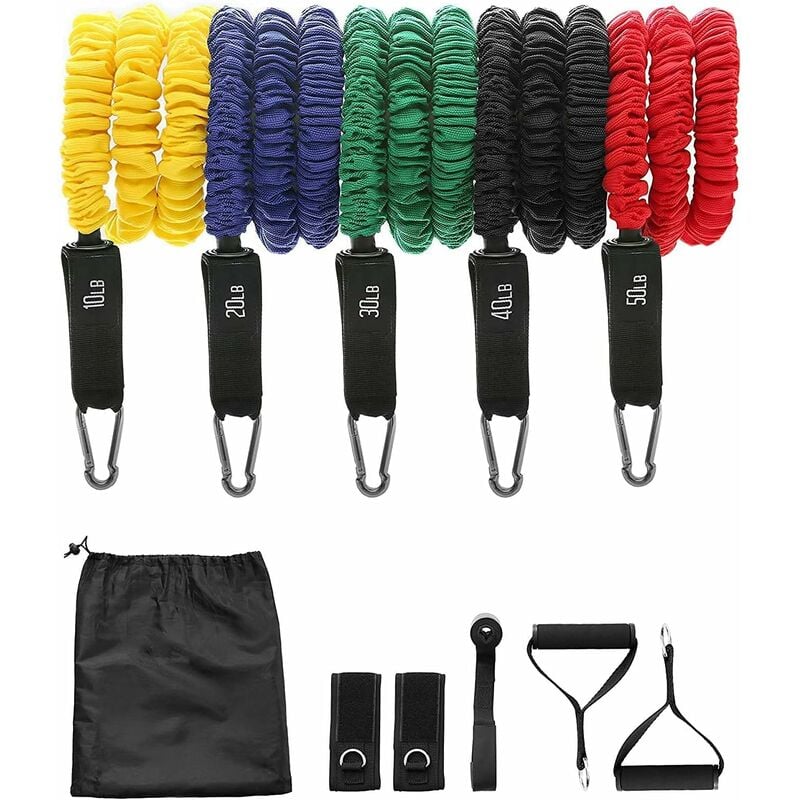 GIZCAM Juego de bandas de fitness, bandas de resistencia de hasta 150 kg, asas, 5 bandas de fitness, anclaje para puerta, bolsa de transporte, entrenamiento, correa para el pie manual, ideal para entrenamiento de fuerza de yoga