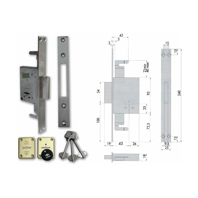 Serratura Cisa Modello 57358 Tripla Da 90 Chiave Doppia Mappa 4 Mandat