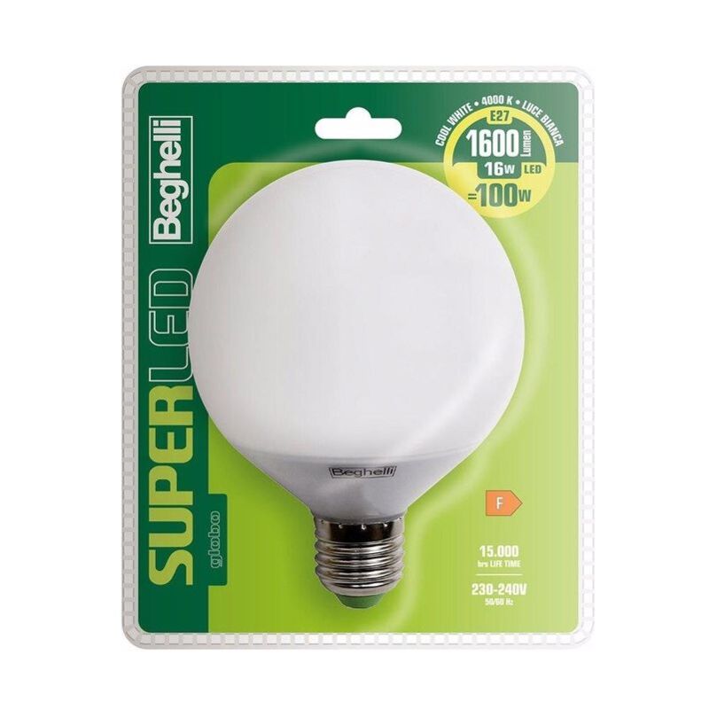 Beghelli Lampadina Led Globo 16W e27 4000k SuperLed Luce Naturale