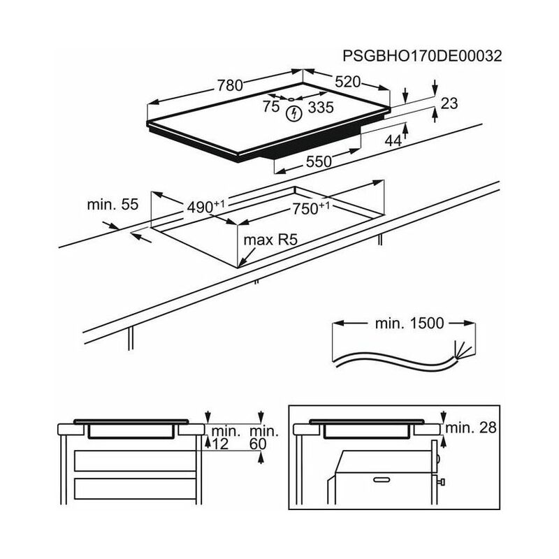 ELECTROLUX EIL63443BW Piano cottura Induzione larghezza 59 cm Vetroceramica  Bianco - 4 Zone Bridge - Regolatore di Potenza - Comandi Slider Touch