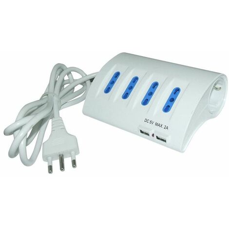 Multipresa Da Scrivania a 6 Posti + 2 Porte USB - Ciabatta Da Tavolo Con 4  Prese