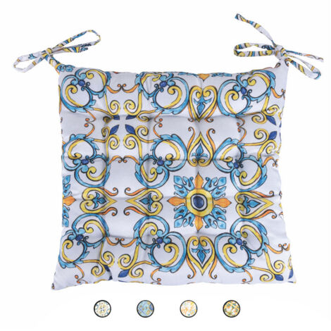 Cuscino per sedia con laccetti 40x40 cm, decoro mediterraneo, Sicilia