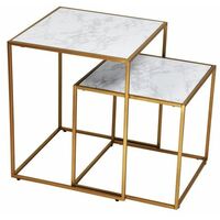 Set 2 Tavolini Marika in Mdf/Metallo 40x40cm/H48cm Bianco/Oro