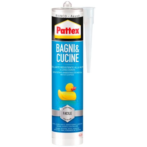 Pattex Sigillanti Light Bagni&Cucine Bianco, Sigillante resistente alla muffa, Sigillante bagno docce e lavandini, Sigillante cucina impermeabile, 1x280ml cartuccia