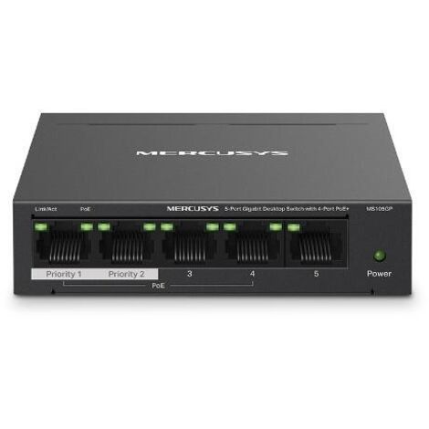 Mercusys MS105GP switch di rete Gigabit Ethernet  10 100 1000  Supporto Power over Ethernet  PoE  Nero (1/4)