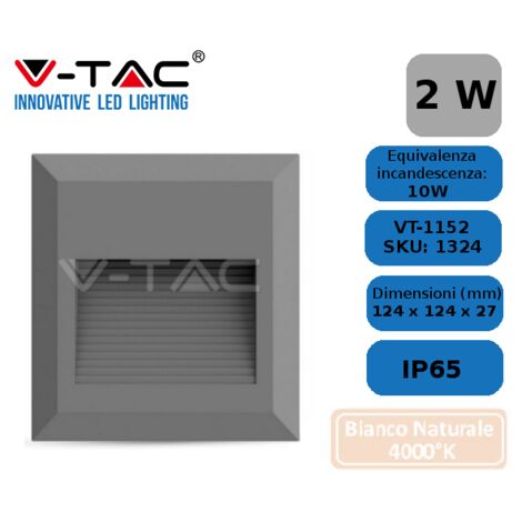 Faretto LED Segnapasso Da Incasso 2w Corpo Grigio Quadrato - V-TAC - 4000k