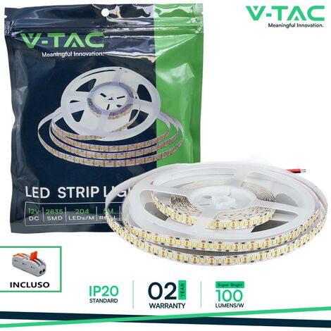 V-TAC STRISCIA LED 3528 MONOCOLORE 204 LED/METRO - BOBINA DA 5 METRI - COLORE LUCE : BIANCO NATURALE