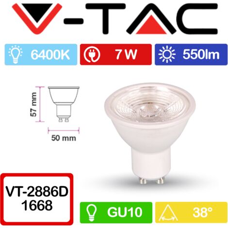 V-TAC Faretto LED Attacco GU10 da 7W 38° Bianco Freddo Dimmerabile