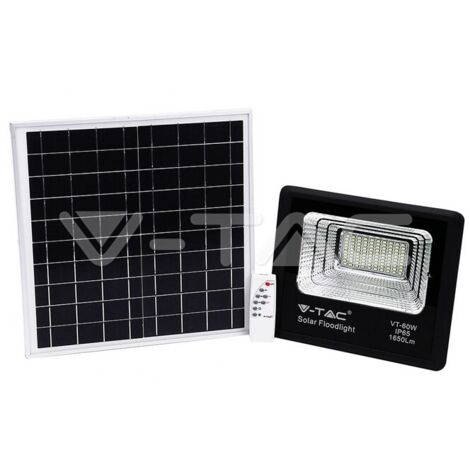 V-TAC Faro LED con Telecomando, Pannello Solare 20W, LiFePO4, Timer, Cavo 5m Bianco Freddo Nero IP65